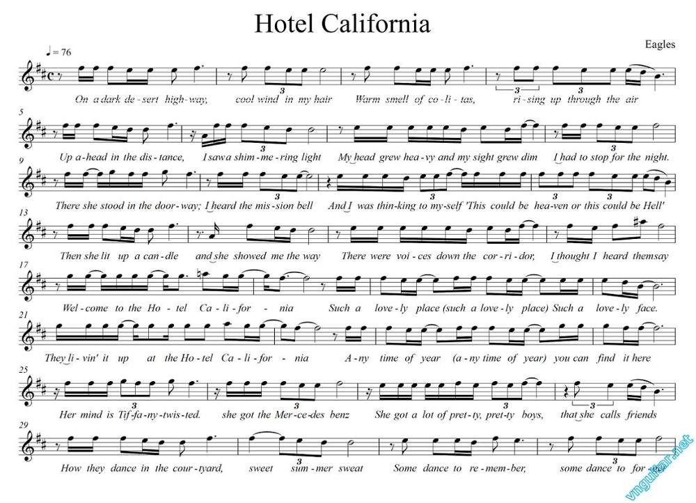 Sheet nhạc Hotel California